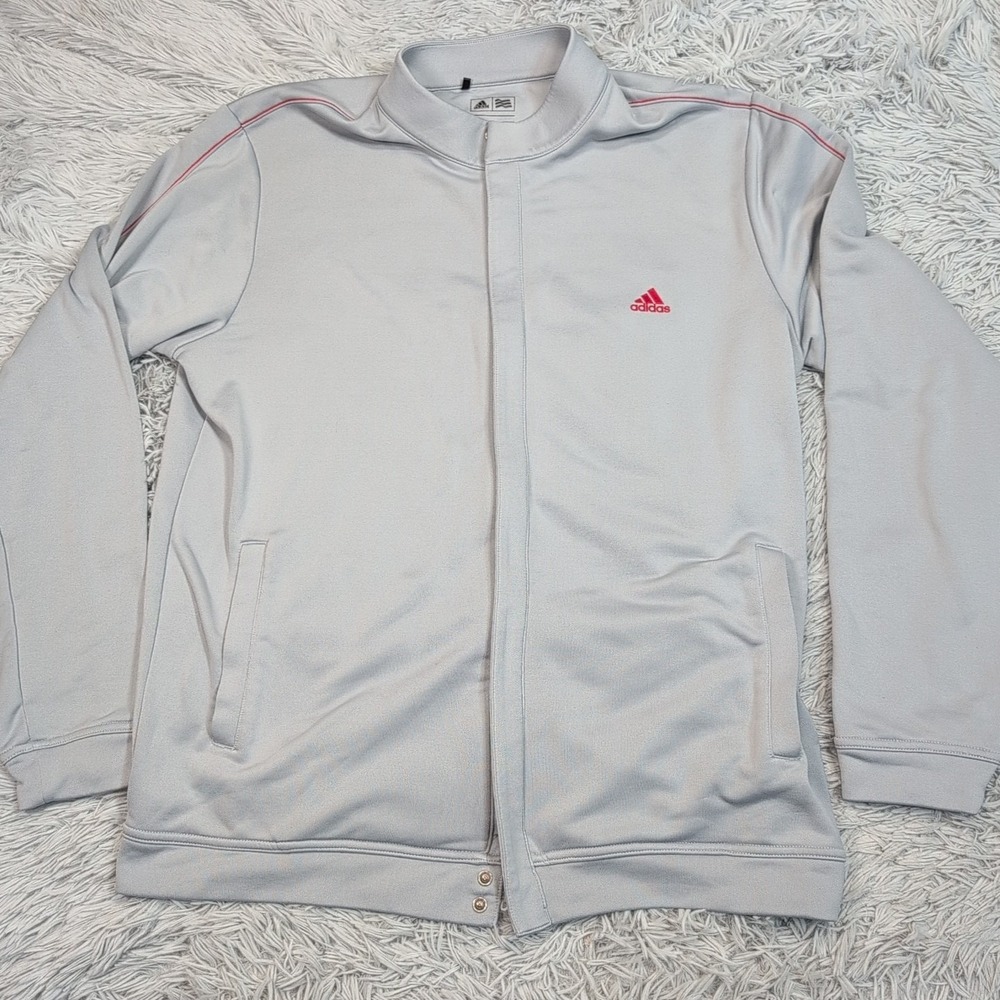Adidas Jacket Mens L Gray Track Windbreaker Pockets Zip‎ Up Logo Streetwear